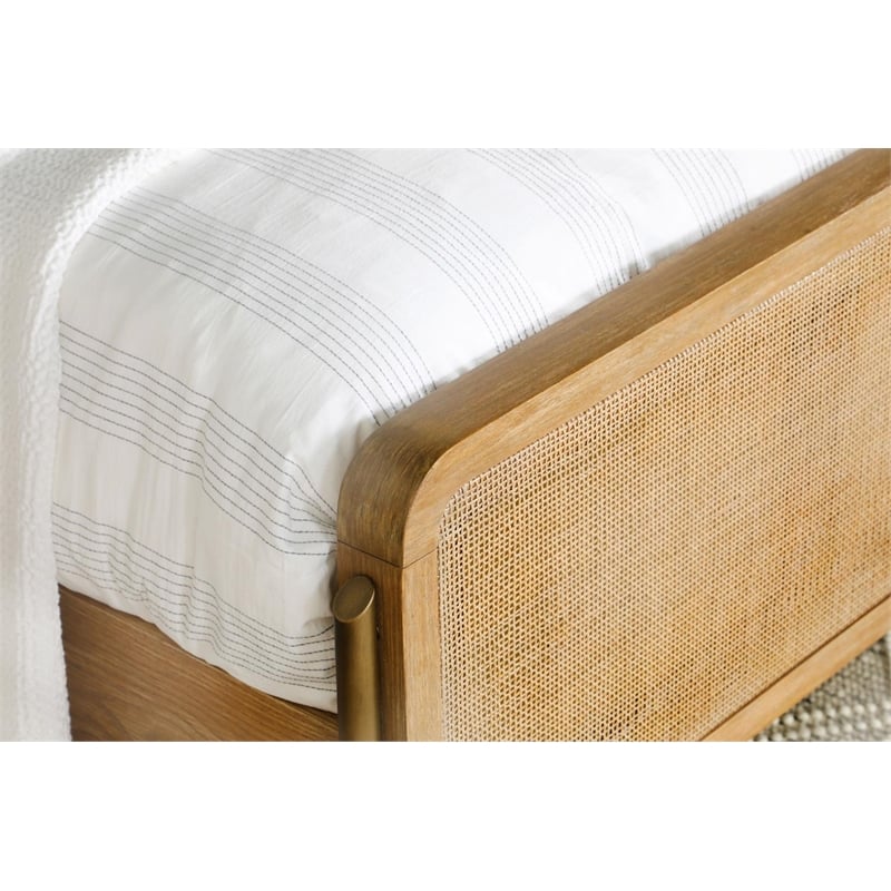 Maklaine Upholstered Wood Eastern King Panel Bed in Sand Wash/Natural Cane
