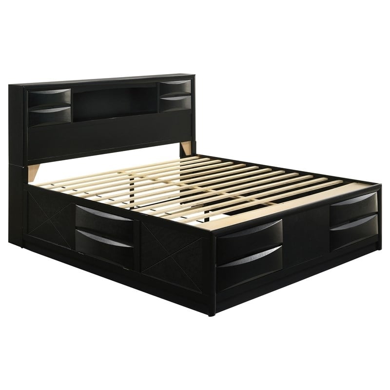 Maklaine Modern Wood California King Platform Storage Bed in Black