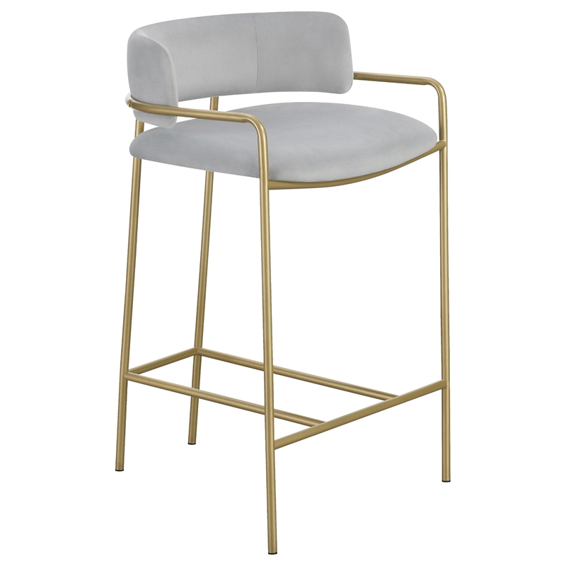 Maklaine Velvet Upholstered Low Back Counter Height Stool Gray and Gold