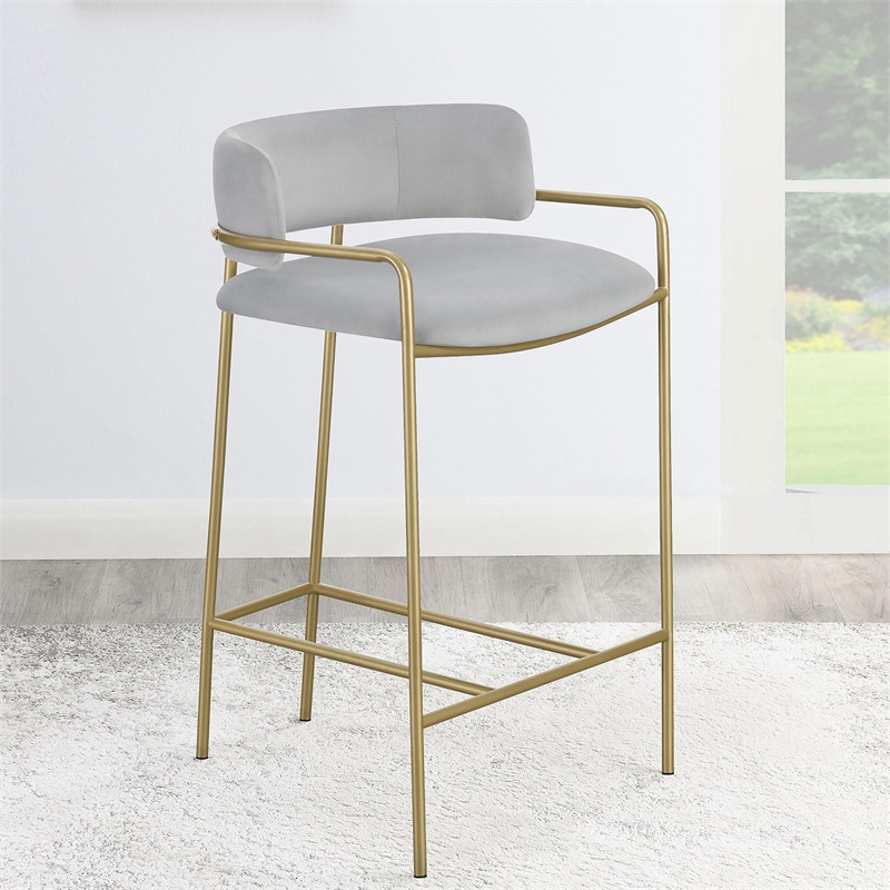 Maklaine Velvet Upholstered Low Back Counter Height Stool Gray and Gold