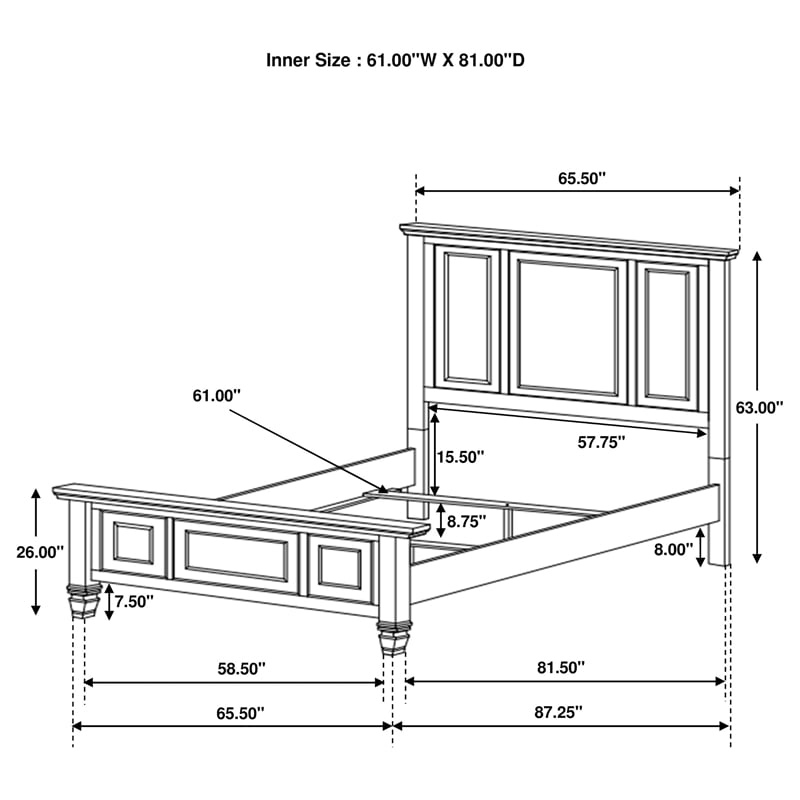 Maklaine Wood Beach Queen Panel Bed with High Headboard White