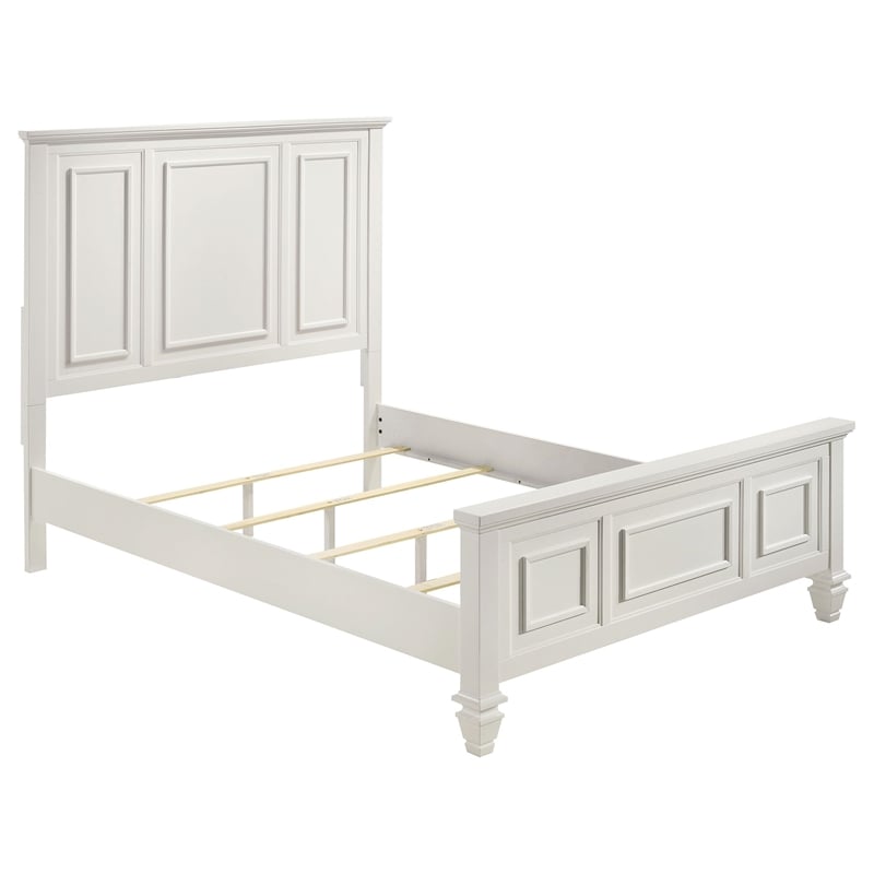Maklaine Wood Beach Queen Panel Bed with High Headboard White