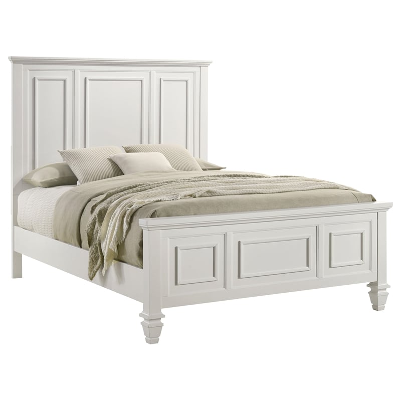 Maklaine Wood Beach Queen Panel Bed with High Headboard White
