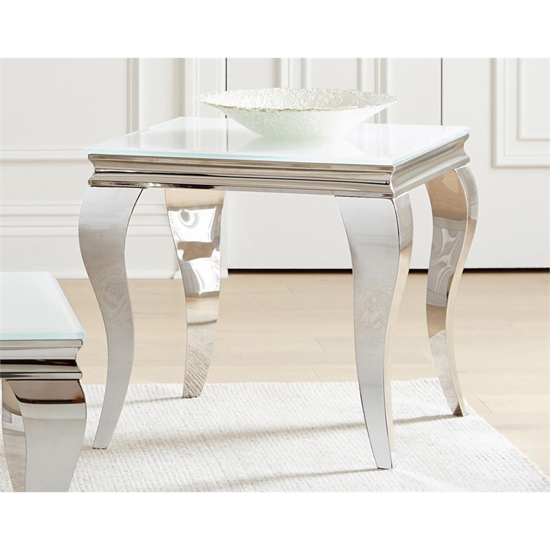 Maklaine Modern Metal Square End Table in White and Chrome Finish