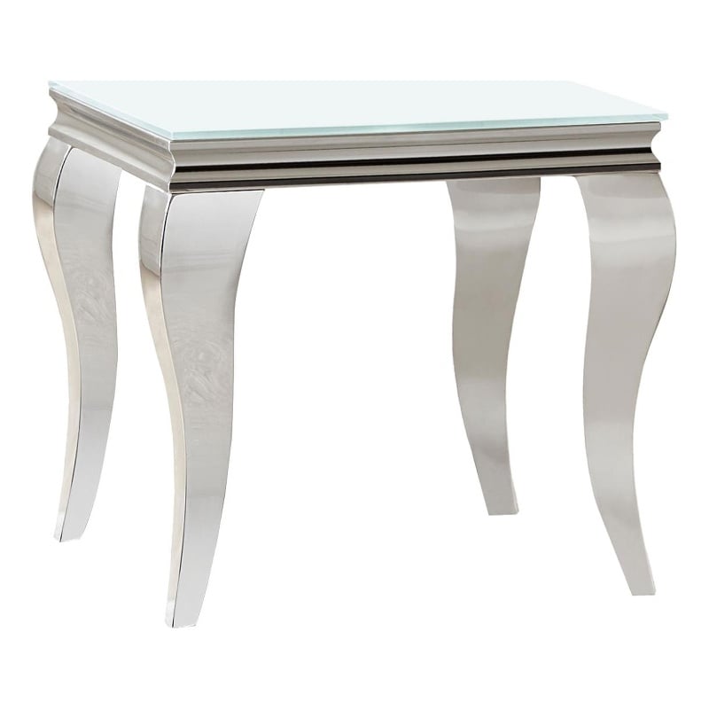 Maklaine Modern Metal Square End Table in White and Chrome Finish