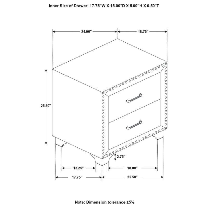 Maklaine 2-drawer Contemporary Velvet Upholstered Nightstand in Gray