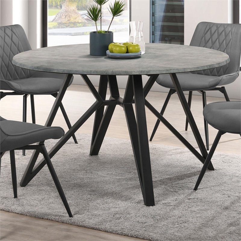 Maklaine Round Modern Wood Top Dining Table Concrete and Black