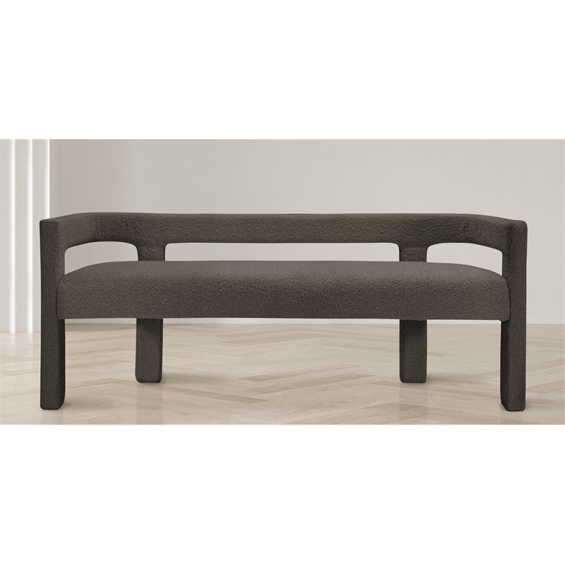 Maklaine Modern / Contemporary Rich Brown Boucle Fabric Bench