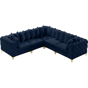 Maklaine Modern / Contemporary Navy Velvet Modular Sectional