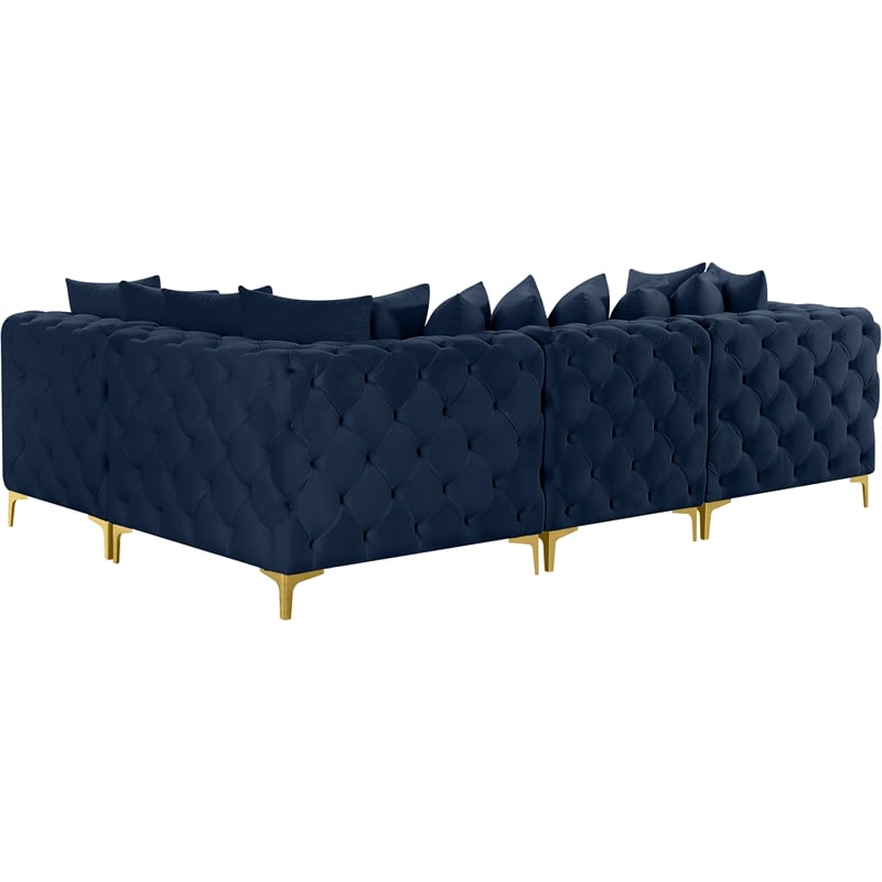 Maklaine Modern / Contemporary Navy Velvet Modular Sectional