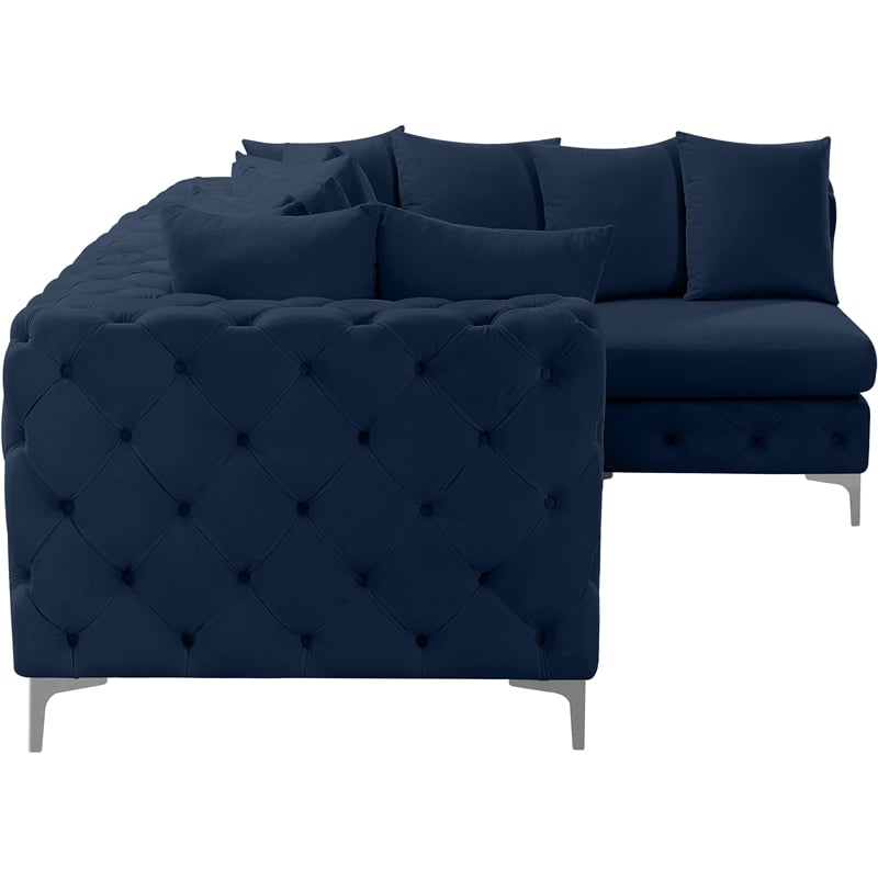 Maklaine Modern / Contemporary Navy Velvet Modular Sectional