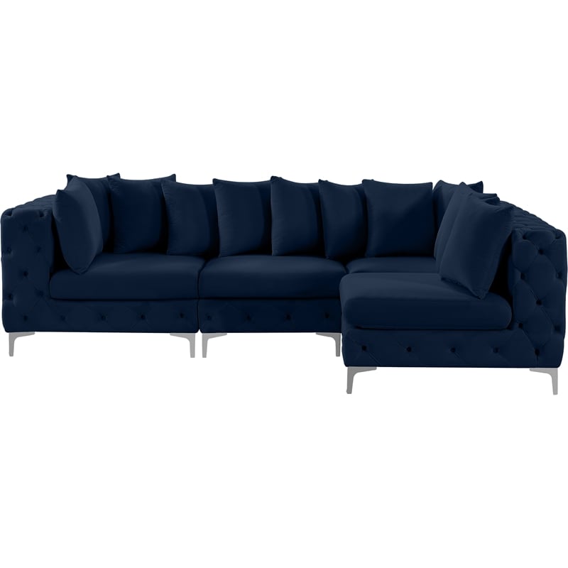 Maklaine Modern / Contemporary Navy Velvet Modular Sectional