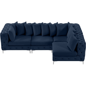 Maklaine Modern / Contemporary Navy Velvet Modular Sectional