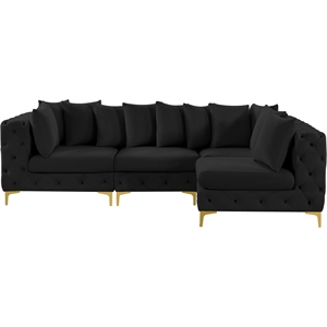 Maklaine Modern / Contemporary Black Velvet Modular Sectional