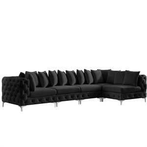 Maklaine Modern / Contemporary Black Velvet Modular Sectional