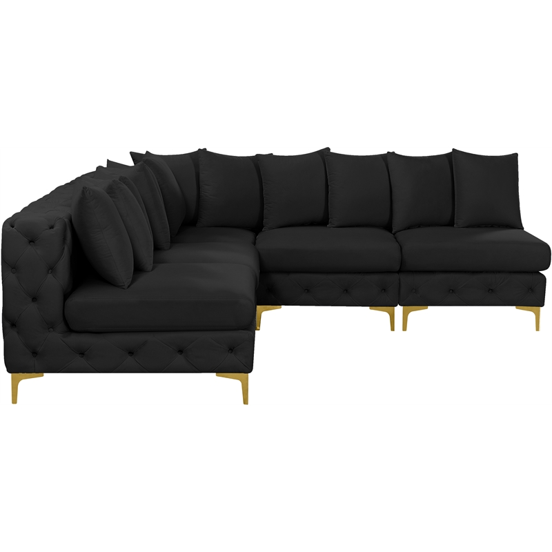 Maklaine Modern / Contemporary Black Velvet Modular Sectional