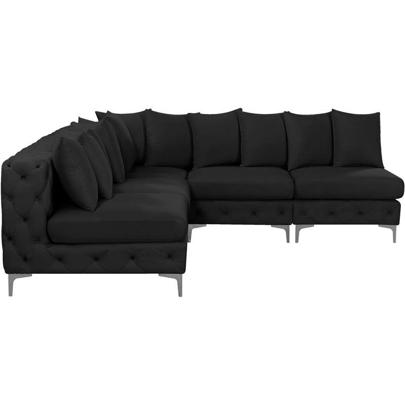 Maklaine Modern / Contemporary Black Velvet Modular Sectional