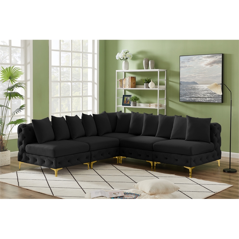 Maklaine Modern / Contemporary Black Velvet Modular Sectional