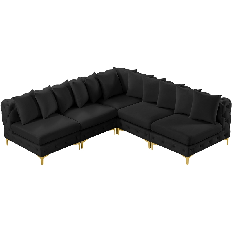 Maklaine Modern / Contemporary Black Velvet Modular Sectional