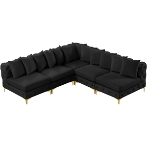 Maklaine Modern / Contemporary Black Velvet Modular Sectional