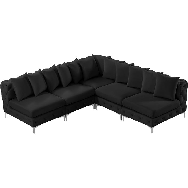Maklaine Modern / Contemporary Black Velvet Modular Sectional