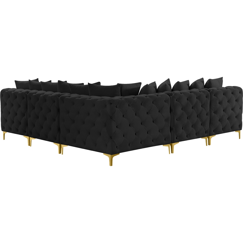 Maklaine Modern / Contemporary Black Velvet Modular Sectional