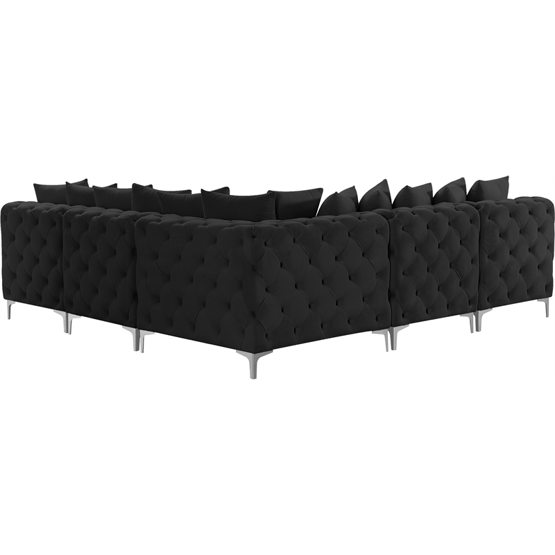 Maklaine Modern / Contemporary Black Velvet Modular Sectional
