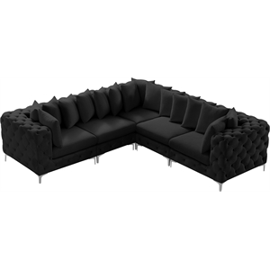 Maklaine Modern / Contemporary Black Velvet Modular Sectional