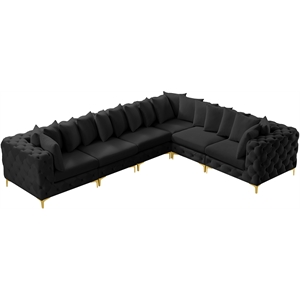 Maklaine Modern / Contemporary Black Velvet Modular Sectional