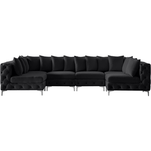 Maklaine Modern / Contemporary Black Velvet Modular Sectional