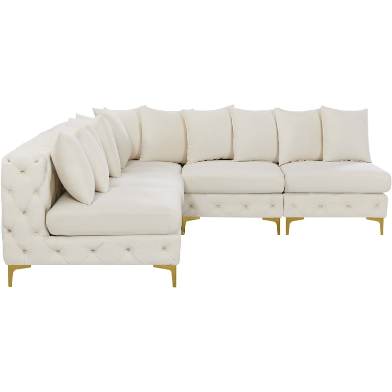 Maklaine Modern / Contemporary Cream Velvet Modular Sectional