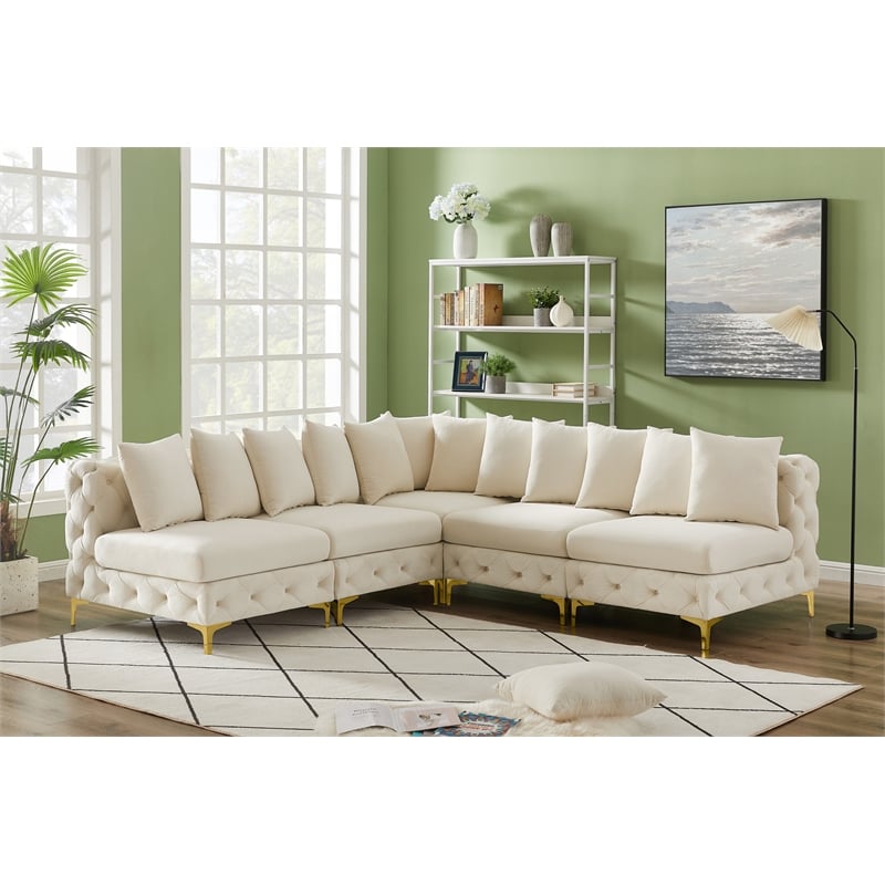 Maklaine Modern / Contemporary Cream Velvet Modular Sectional