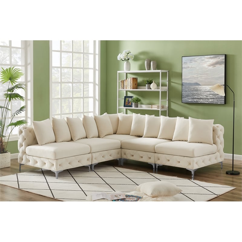Maklaine Modern / Contemporary Cream Velvet Modular Sectional
