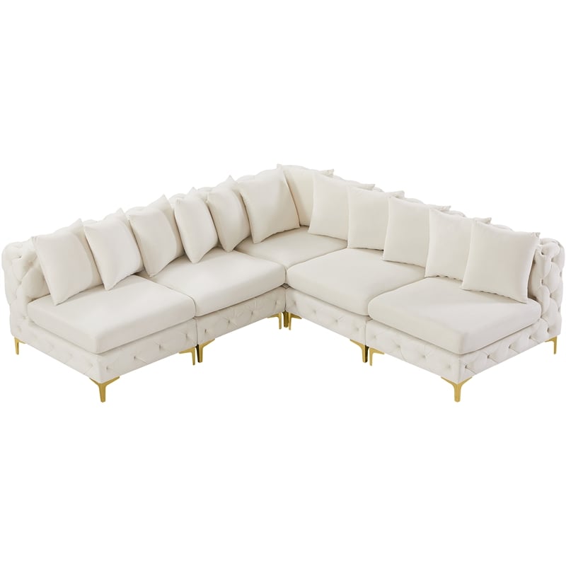 Maklaine Modern / Contemporary Cream Velvet Modular Sectional