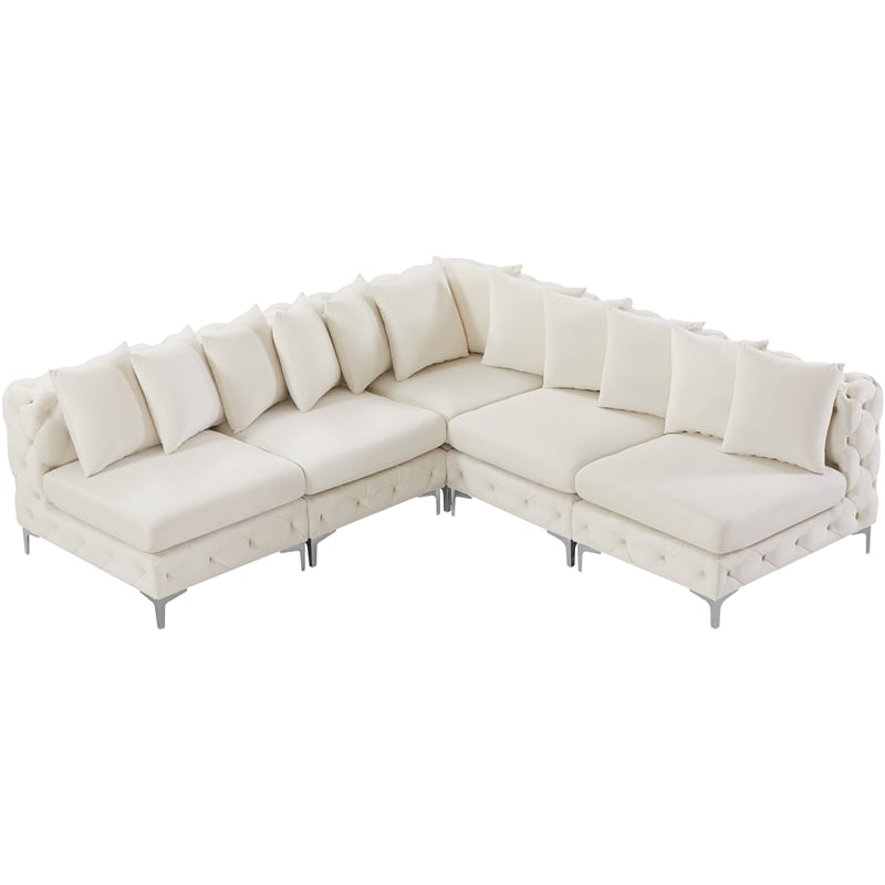 Maklaine Modern / Contemporary Cream Velvet Modular Sectional