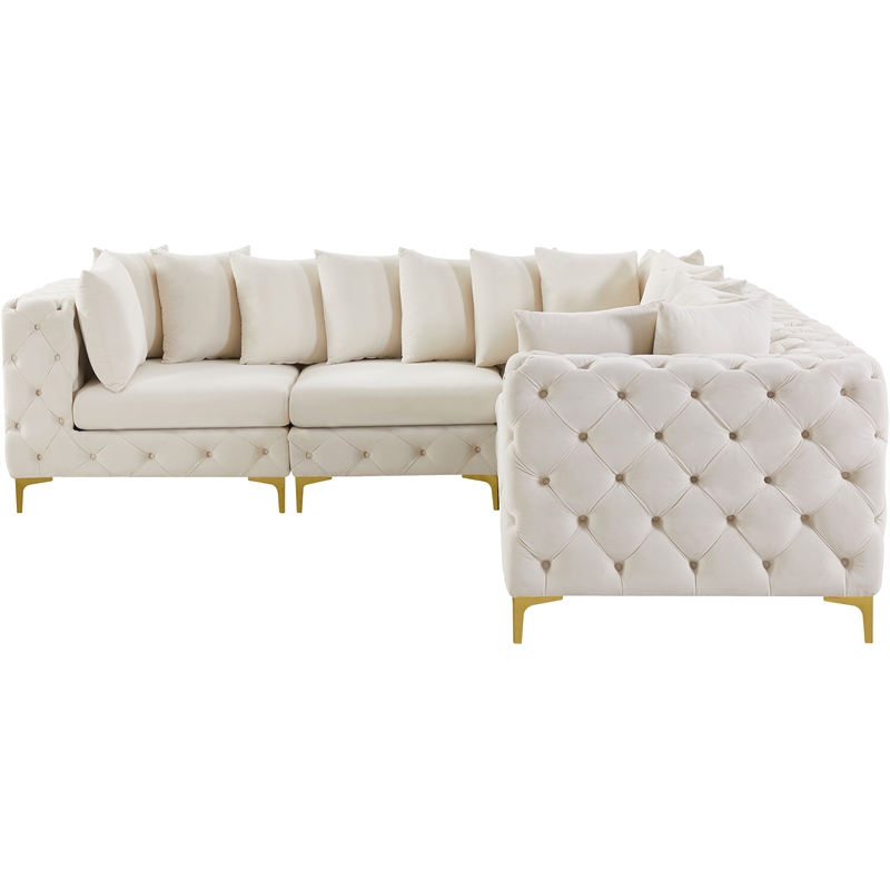 Maklaine Modern / Contemporary Cream Velvet Modular Sectional