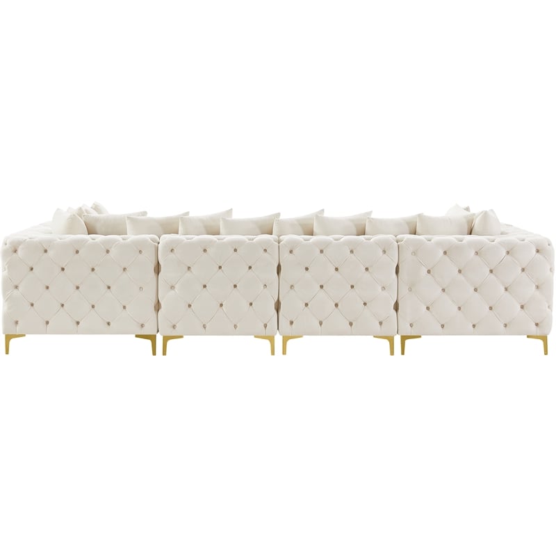 Maklaine Modern / Contemporary Cream Velvet Modular Sectional