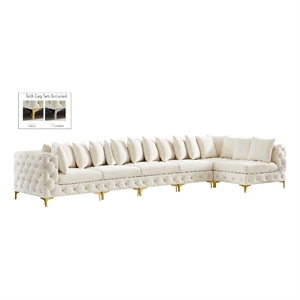 Maklaine Modern / Contemporary Cream Velvet Modular Sectional