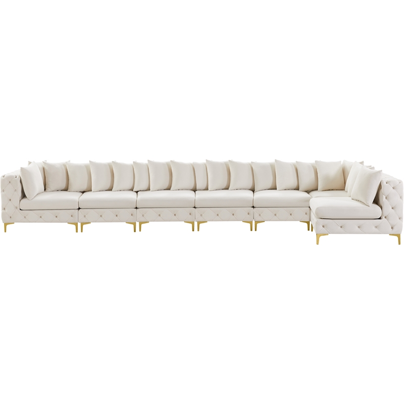 Maklaine Modern / Contemporary Cream Velvet Modular Sectional
