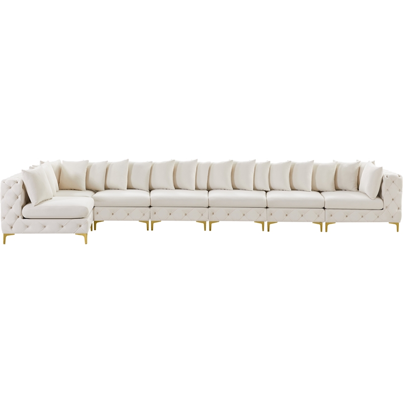 Maklaine Modern / Contemporary Cream Velvet Modular Sectional