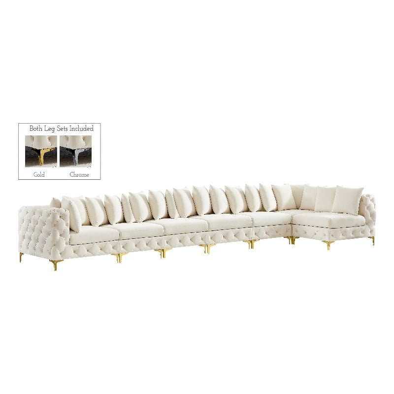 Maklaine Modern / Contemporary Cream Velvet Modular Sectional
