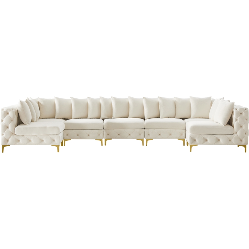 Maklaine Tremblay Velvet Modular Sectional/Pillow in Cream/Gold-Chrome