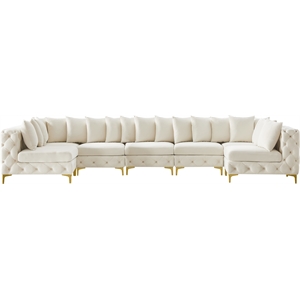 Maklaine Tremblay Velvet Modular Sectional/Pillow in Cream/Gold-Chrome