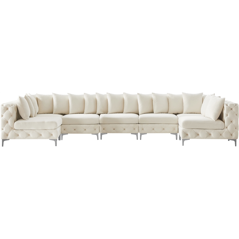 Maklaine Tremblay Velvet Modular Sectional/Pillow in Cream/Gold-Chrome