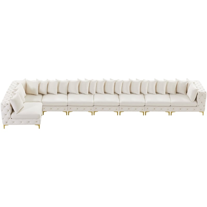 Maklaine Modern / Contemporary Cream Velvet Modular Sectional