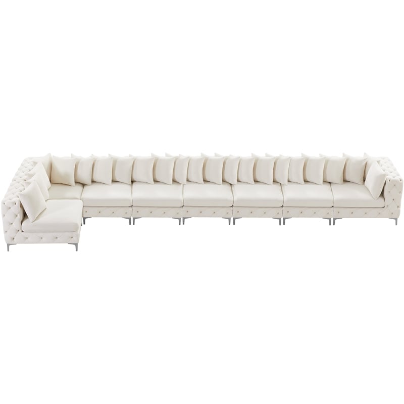 Maklaine Modern / Contemporary Cream Velvet Modular Sectional