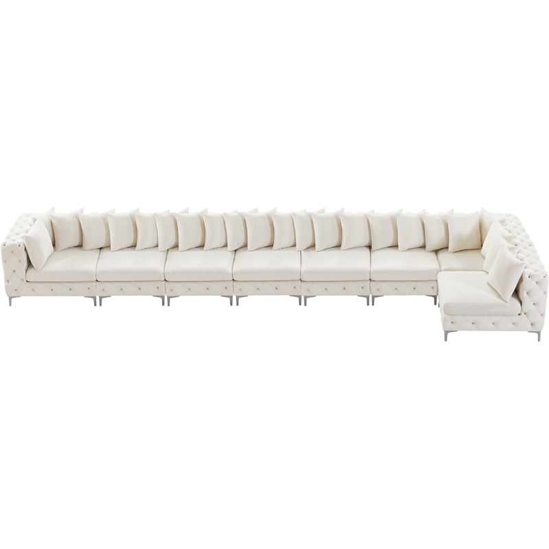 Maklaine Modern / Contemporary Cream Velvet Modular Sectional