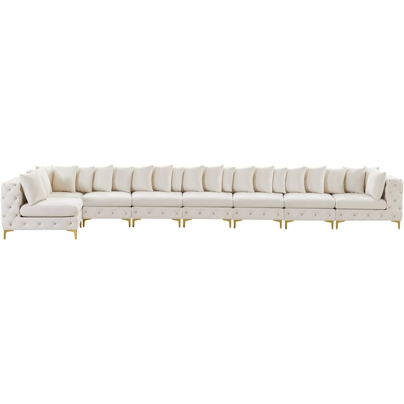 Maklaine Modern / Contemporary Cream Velvet Modular Sectional