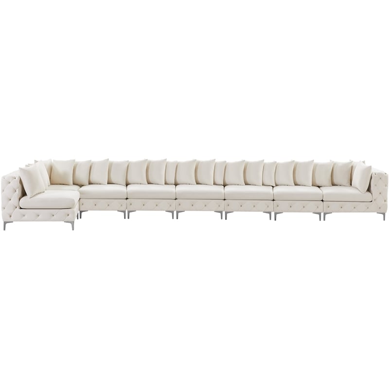 Maklaine Modern / Contemporary Cream Velvet Modular Sectional