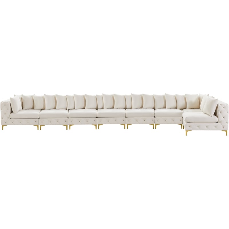 Maklaine Modern / Contemporary Cream Velvet Modular Sectional